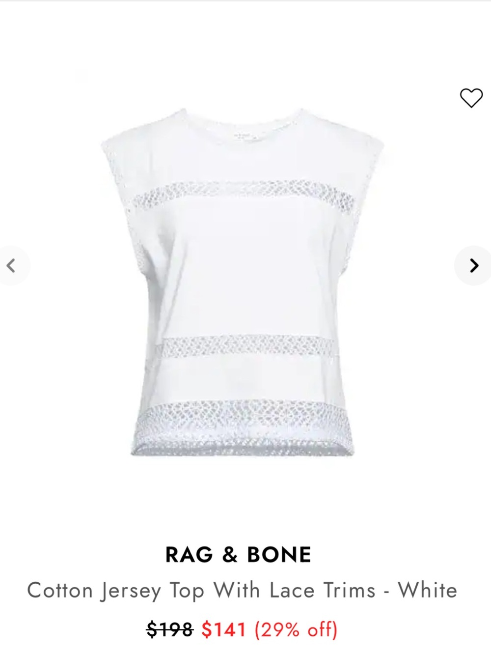 rag & bone White Cotton Jersey Tank with Lace Trim